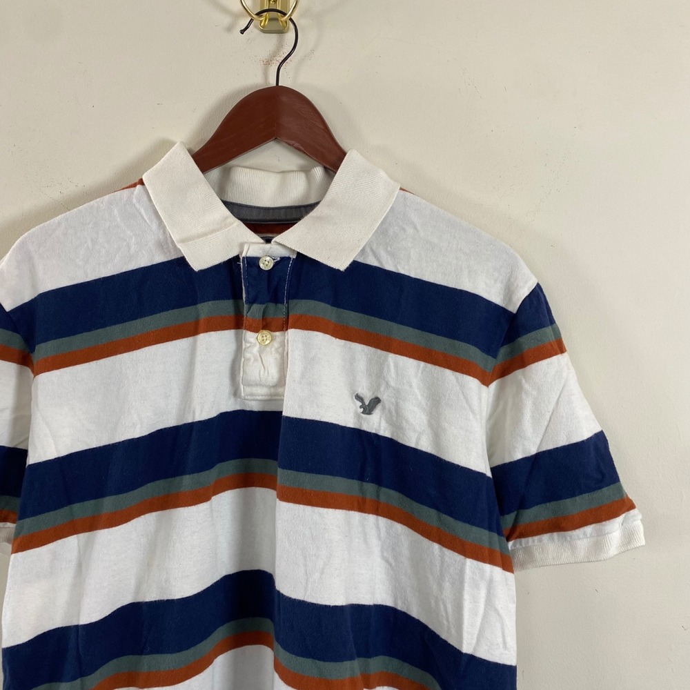 American Eagle Polo Shirt Short Sleeve Striped Mens XL Rugby Shirt Cotton Preppy - Picture 4 of 8